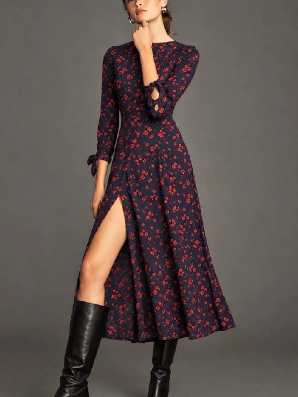 Reformation Gavin Dress Floral Midi Blue & Red